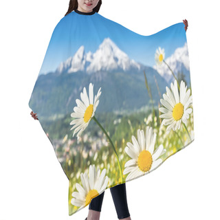 Personality  Beautiful Blooming Mountain Flowers In Snowcapped Alps In Spring Hair Cutting Cape