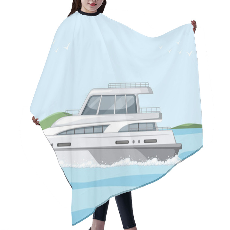 Personality  Yacht Ship In The River Scene Illustration Hair Cutting Cape