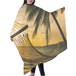 Personality  Hammock Silhouette With Palm Trees On A Beach At Sunset Hair Cutting Cape
