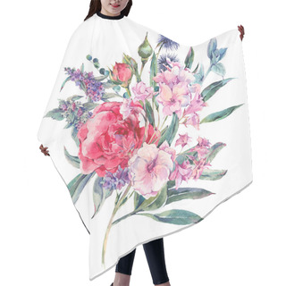 Personality  Watercolor Bouquet Of Roses And Wildflowers Hair Cutting Cape