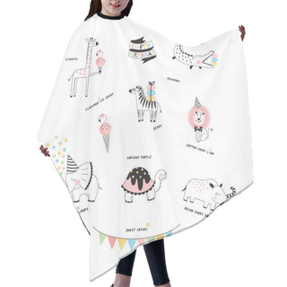 Personality   Safari Animals With Sweets,  Happy Birthday Party Hair Cutting Cape