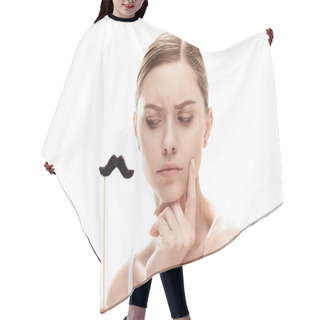 Personality  Woman With Black Mustaches On Stick Hair Cutting Cape