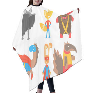 Personality  Funny Animals In Masks And Cloaks Of Superheroes. Vector Illustration. Hair Cutting Cape