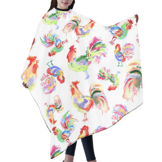 Personality  Watercolor Greeting Card With The Roosters Hair Cutting Cape