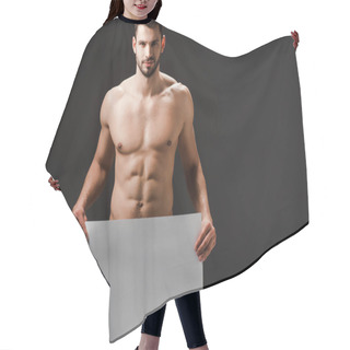 Personality  Sexy Naked Man Holding Blank Placard Isolated On Black Hair Cutting Cape
