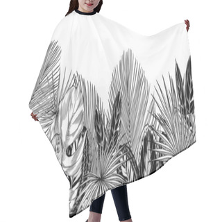 Personality  Seamless Horizontal Border With Tropical Palm And Ornamental Leaves. Hair Cutting Cape