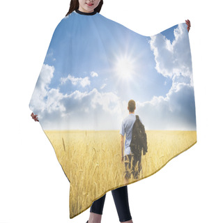Personality  Man On Yellow Wheat Meadow. Hair Cutting Cape