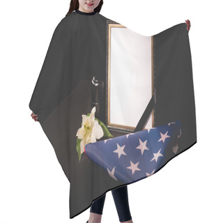 Personality  Lily, Mirror, Ashes And American Flag On Black Background, Funeral Concept Hair Cutting Cape