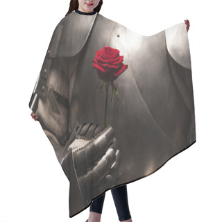 Personality  Knight In Armor Holding Red Rose Hair Cutting Cape