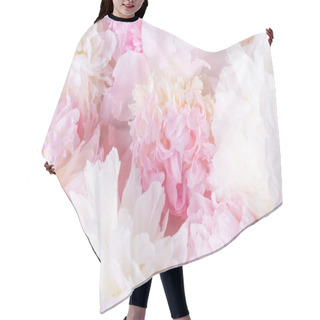 Personality  Romantic Banner, Delicate White Peonies Flowers Close-up. Fragrant Pink Petals Hair Cutting Cape