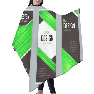 Personality  Bright Roll-up Banner With Green Lines On Black Background. Design Abstract Vector Graphic Background. Hair Cutting Cape