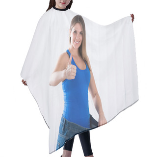 Personality  Woman Showing Weightloss Hair Cutting Cape