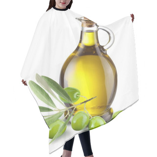 Personality  Branch With Olives And A Bottle Of Olive Oil. Hair Cutting Cape