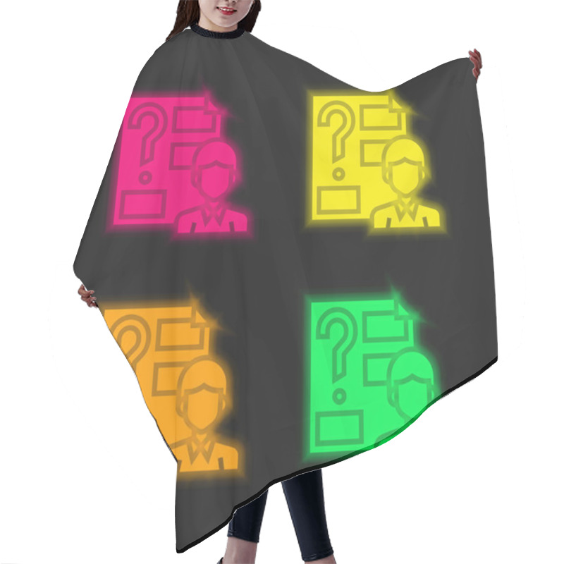 Personality  Answer Four Color Glowing Neon Vector Icon Hair Cutting Cape
