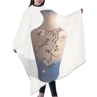 Personality  Vector Illustration Of A Vase With Sakura. Hair Cutting Cape