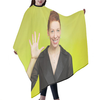 Personality  Young Woman Making Five Times Sign Gesture With Hand Fingers Hair Cutting Cape