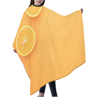 Personality  Top View Of Ripe Juicy Orange Slices On Colorful Background With Copy Space Hair Cutting Cape
