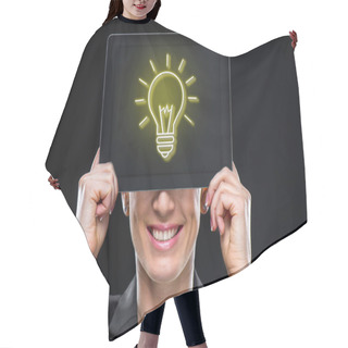 Personality  Digital Tablet With Business Concept On Screen Hair Cutting Cape
