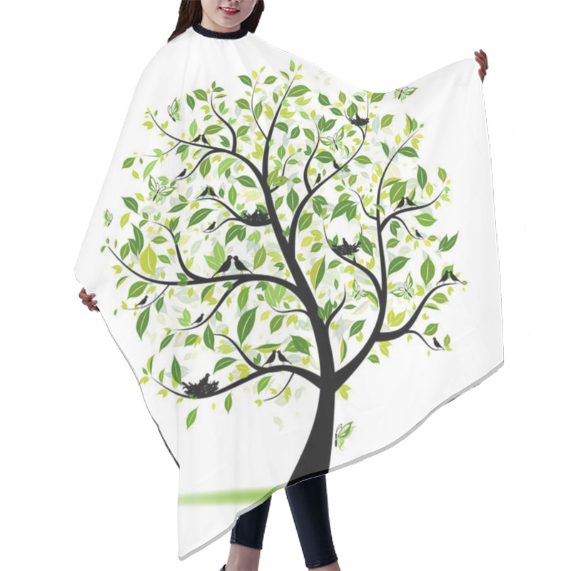 Personality  Spring Tree Green With Birds For Your Design Hair Cutting Cape