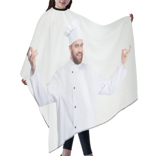 Personality  Happy Chef Cook Showing Welcome Gesture Hair Cutting Cape