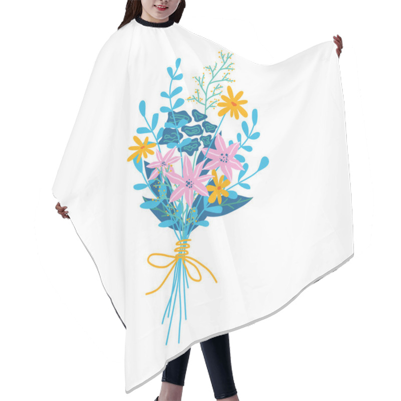 Personality  Floral Composition In Bouquet, Isolated Flowers In Blossom. Botany And Decoration. Decorative Botany, Flora And Branches With Petals And Leaves, Vector In Flat Cartoon Style Hair Cutting Cape