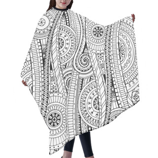 Personality  Doodle Background In Vector With Doodles, Flowers And Paisley. Vector Ethnic Pattern Can Be Used For Wallpaper, Pattern Fills, Coloring Books And Pages For Kids And Adults. Black And White. Hair Cutting Cape