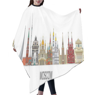 Personality  Panoramic Colorful Moscow Skyline Travel Illustration With Architectural Landmarks Front View In Line Art Style. Horizontal Russian Tourism And Journey Vector Background. Stock Illustration Hair Cutting Cape