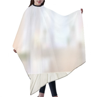 Personality  Wooden Desk Over Blurred Interior Scene Hair Cutting Cape