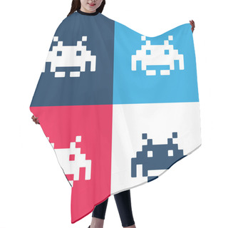 Personality  Alien Pixelated Shape Of A Digital Game Blue And Red Four Color Minimal Icon Set Hair Cutting Cape