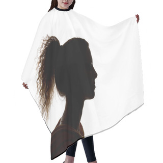 Personality  Side View Of Curly Girl With Ponytail Isolated On White Hair Cutting Cape