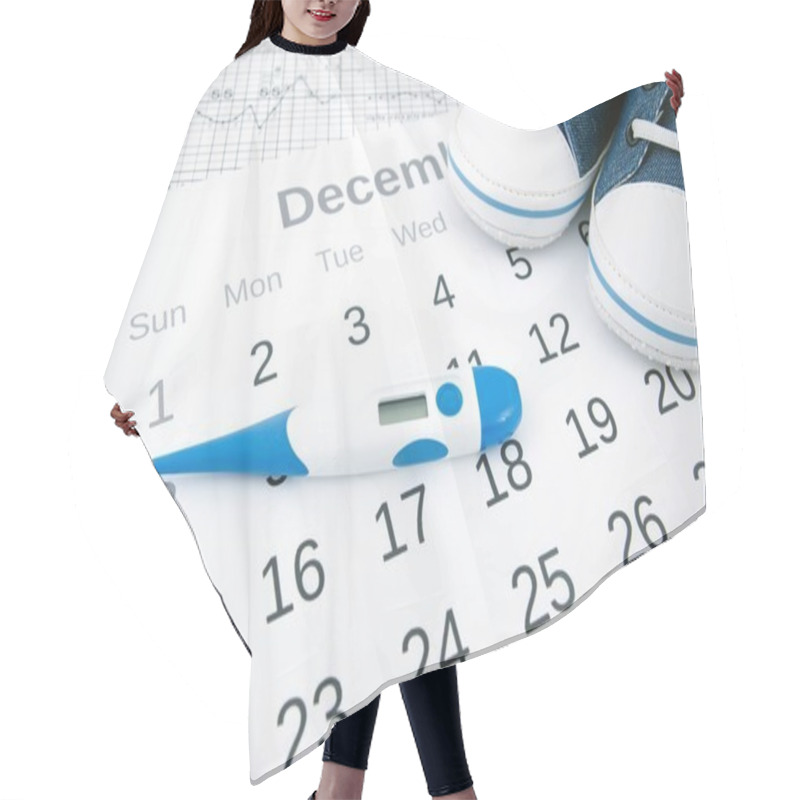 Personality  Electronic Thermometer In Fertility Concept On Calendar Hair Cutting Cape