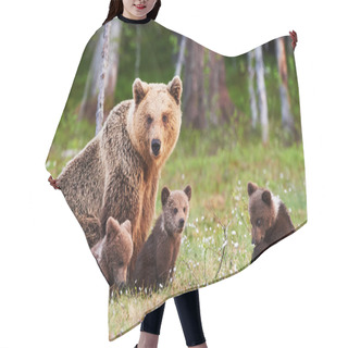 Personality  Mother Brown Bear And Her Cubs Hair Cutting Cape