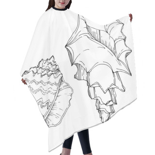 Personality  Vector Summer Beach Seashell Tropical Elements. Black And White  Hair Cutting Cape