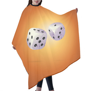 Personality  Two Dices On Brown Background. Hair Cutting Cape