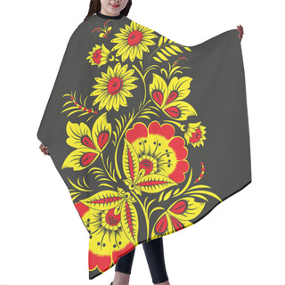 Personality  Floral Vector Background In Traditional Russian Khokhloma Style. Yellow And Red Flowers Hair Cutting Cape