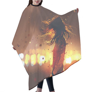 Personality  Woman With Cracked Effect On Her Body Against Defocused Lights Hair Cutting Cape