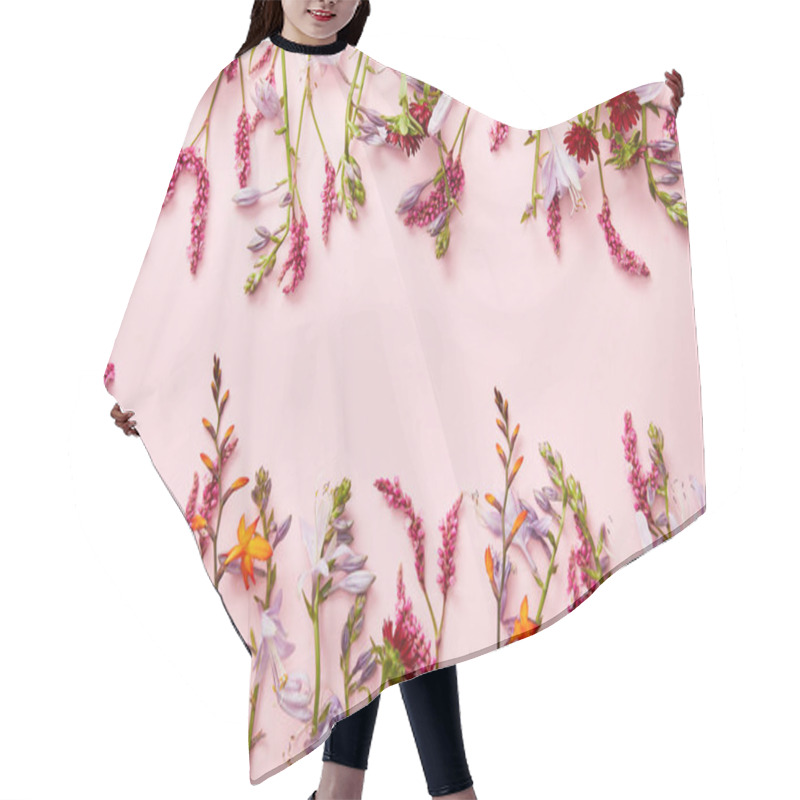 Personality  Twigs Of Wildflowers On Pink Background With Copy Space Hair Cutting Cape