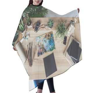 Personality  Painter Workplace With Drawing Equipment Hair Cutting Cape