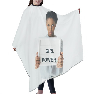 Personality  African American Woman With Girl Power Board Hair Cutting Cape