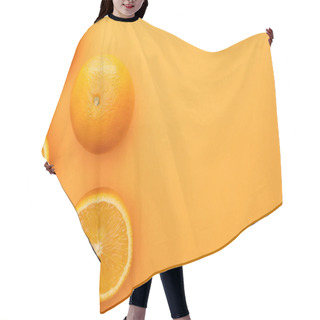 Personality  Top View Of Juicy Whole Oranges And Slices On Colorful Background Hair Cutting Cape