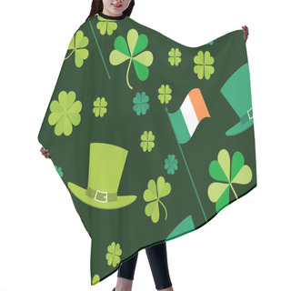 Personality  Patrick's Day, Seamless Pattern With Green Clover Leaves, Irish Flag And Leprechaun Hat. For Banner And Greeting Card. Typography Design. Vector Illustration Hair Cutting Cape