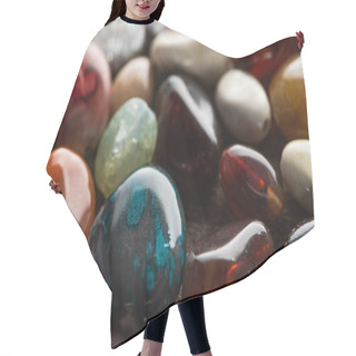 Personality  Close Up View Of Colorful Fortune Telling Stones On Wooden Background Hair Cutting Cape