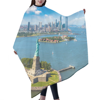 Personality  Panoramic Aerial View Statue Of Liberty And Jersey City And Manhattan Cityscape In New York City, NY, USA Hair Cutting Cape