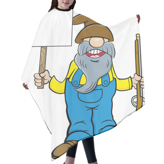 Personality  Cartoon Illustration Of A Man With A Long Beard Holding A Musket And A Sign. Hair Cutting Cape
