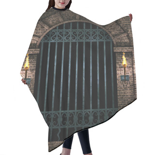 Personality  Medieval Castle Arch With Iron Castle Gate And Torches.3d Illustration. Hair Cutting Cape