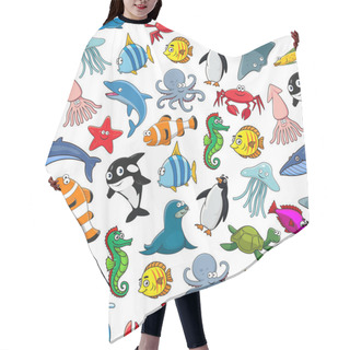Personality  Sea Fishes Animals Cartoon Vector Seamless Pattern Hair Cutting Cape