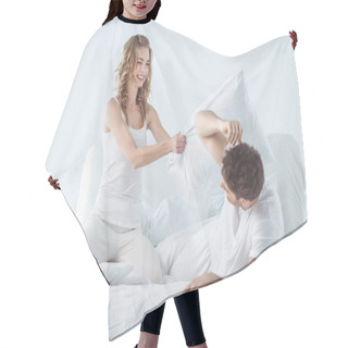 Personality  Couple Having Pillow Fight  Hair Cutting Cape