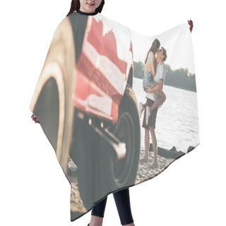 Personality  Couple Kissing On River Shore Hair Cutting Cape