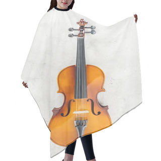 Personality  Top View Of Classical Cello On Grey Textured Background  Hair Cutting Cape