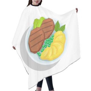 Personality  Beef Steak With Mashed Potato And Peas, Oktoberfest Grill Food Plate Illustration Hair Cutting Cape